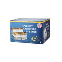 علب سكر وشاي و بهارات اكريلك مع استاند معدن 4 قطعة...