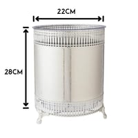 سلة وعلبة مناديل معدن فضي مدور