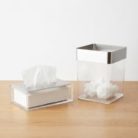 سلة وعلبة مناديل مربعة اكرليك شفاف وفضي