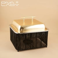 سخان طعام للبوفيه معدن مربع اسود شبك بغطاء ذهبي 3...