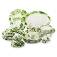 طقم عشاء بورسلان فاخر 40 قطعة اوراق الشجر اخضر 6 ا...