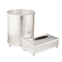 طقم سلة وعلبة مناديل معدن فضي شبك