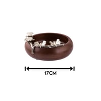 صحن مكسرات خشب هندي بديكور فراشات فضي