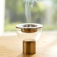 مبخرة زجاج شفاف بقاعدة وغطاء معدن استيل مطفي مقاس...