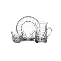 طقم كاسات شاي وقهوة زجاج مزخرف سادة 18 قطعة