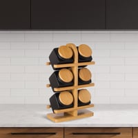 علب بهارات بورسلان اسود 6 قطعة مع استاند خشبي