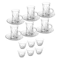 طقم شاي وقهوة زجاج محفور بتصميم انيق ومميز 6 اشخاص...