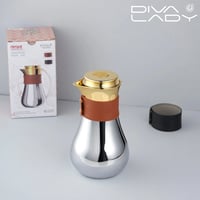 ترمس شاي وقهوة معدن فضي ذهبي بأطار جلد داخل استيل...