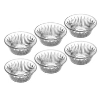 طقم زبادي زجاج مخطط ياباني 6 قطع مقاس 14 سم