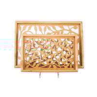 طقم صواني خشب 2 قطعة ارضية مزخرفة مع طبقة عازلة اك...