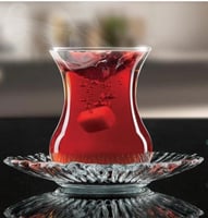 طقم كاسات شاي زجاج سادة 120 مل مع صحن محجر 12 قطعة...