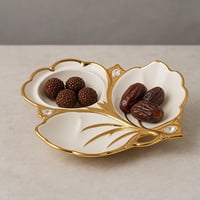 صحن تقديم مقسم وتمرية بورسلان ذهبي