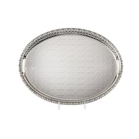 صينية تقديم بيضاوي معدن فضي وسط