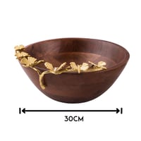 صحن فواكه خشب هندي بديكور فراشات ذهبي