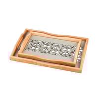 طقم صواني خشب 2 قطعة ارضية مزخرفة مع طبقة عازلة اك...