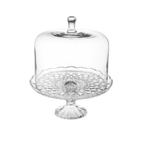 صحن كيك زجاج شفاف بقاعدة و غطاء شفاف