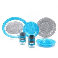 طقم سفرة ستوني بلو اند غراي 19قطعة