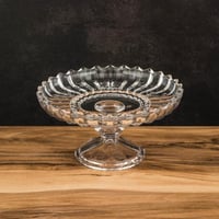 صحن تقديم الحلويات والفواكه زجاج مدور مخطط بقاعدة...