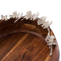 صحن فواكه خشب هندي بديكور فراشات فضي