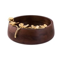 صحن فواكه خشب هندي بديكور فراشات ذهبي