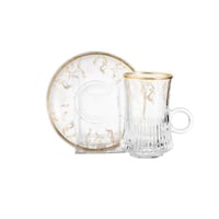 طقم فناجين شاي زجاج مزخرف ذهبي 12 قطعة 6 اشخاص