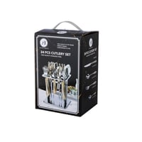 طقم ملاعق وشوك خدمة استيل وذهبي 24 قطعة مع استاند