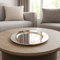 صحن تقديم معدن مدور فضي ذهبي