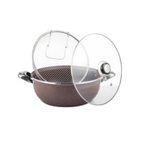 قدر قلي بني مع مصفى وغطاء زجاج مقاوم للحرارة مقاس...