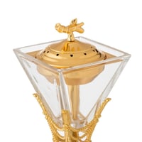 مبخرة زجاج شفاف بقاعدة معدن ذهبي