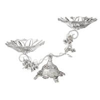 حامل حلاوة معدن ثنائي فضي بصحن زجاجي