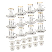 طقم فناجين شاي وقهوة لوفر 36 قطعة ابيض ذهبي