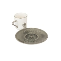 طقم قهوة تركي بورسلان ابيض وزيتي وفضي اوتانتيك 6 ا...
