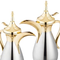 طقم دلة الديوان بلس فضي مع ذهبي 2 قطعة استيل من ال...