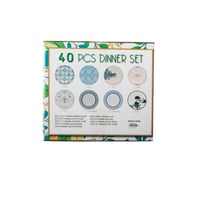 طقم عشاء بورسلان فاخر 40 قطعة مزخرف اسود 6 اشخاص