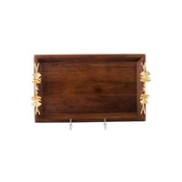 صينية تقديم خشب هندي بحامل ديكور فراشات ذهبي