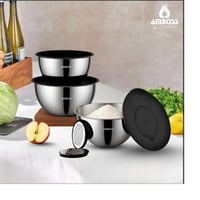 طقم وعاء استيل تركي بغطاء ومبشرة امبوس 3 قطعة مقاس...