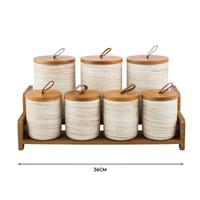 طقم علب سكر وشاي وبهارات سيراميك بغطاء و حامل خشب...