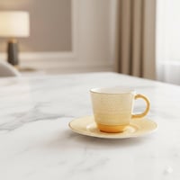 فناجين قهوة تركي بيج وذهبي قاعدة معدن 12 قطعة