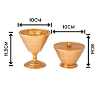 طقم مبخرة وعلب عود معدن ذهبي مع تبسي وملقط