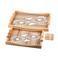 طقم صواني خشب 2 قطعة يد فيونكه ارضية مزخرفة مع طبق...