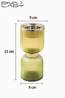 مبخرة زجاج مخطط اخضر بقاعدة وغطاء معدن استيل لماع...