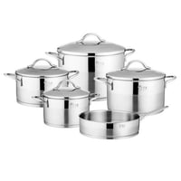 طقم قدور دانية استيل تركي 18/10 استيل لماع ومطفي 9...