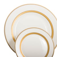 طقم عشاء بورسلان فاخر ابيض نقشات ناعمة وذهبي 26 قط...