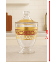 طقم علب سكر وشاي وقهوة وهيل زجاج سادة مزخرف ذهبي 4...