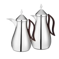 طقم ترمس ودلة هديل معدن نيكل لامع بيد خشبي 2 قطعة