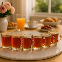 بيالات شاي زجاج مضلع ذهبي 6 قطعة