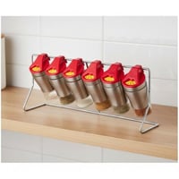 طقم بهارات زجاج وبلاستيك مع حامل 7 قطعة