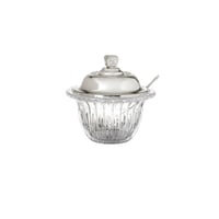 سكرية زجاج مخطط مع غطاء معدن فضي