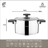 طقم قدور استيل تركي 18/10 امبوس 8 قطعة غطاء زجاج