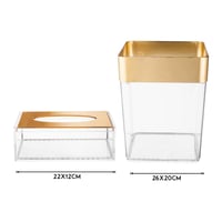 سلة وعلبة مناديل مربعة اكرليك شفاف وذهبي